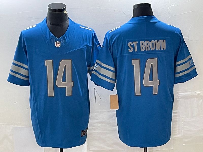 Men Detroit Lions 14 Amon Ra St. Brown Nike Blue Vapor Limited NFL Jersey
